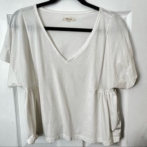 Madewell White Flowy Top with Ruching on Side